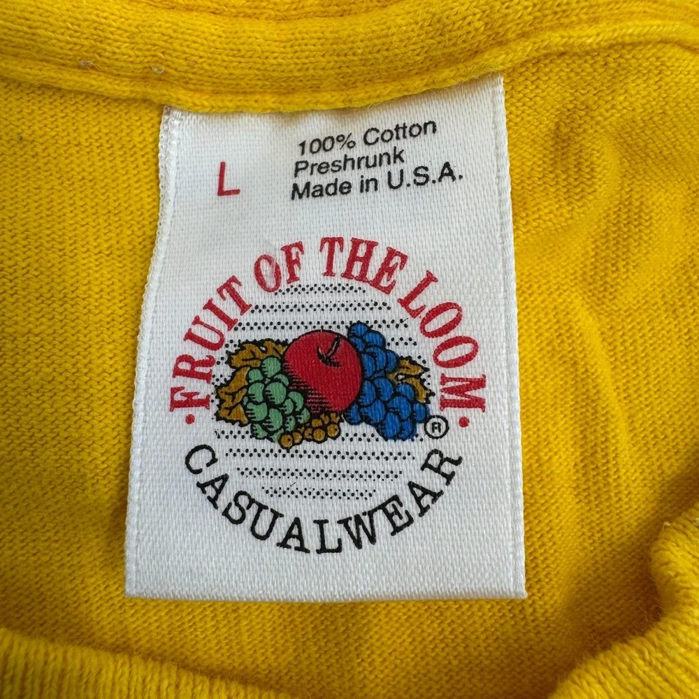 Fruit of the Loom‎ Yellow Cotton T Shirt Men's Size L Made in USA Single Stitch